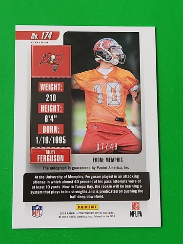 Riley Ferguson 2018 Contenders Optic Rookie Ticket Orange Auto 7/49 Buccaneers - Picture 4 of 6