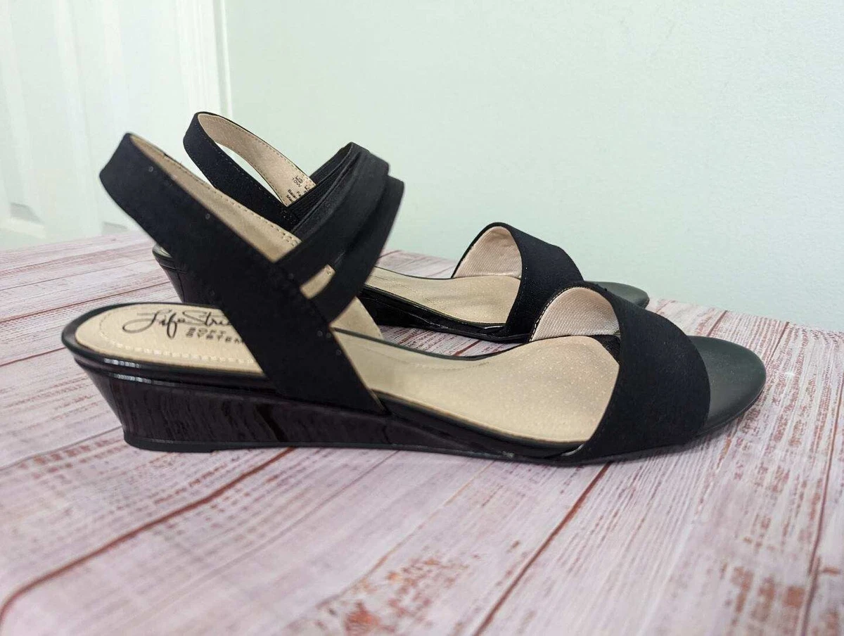 NIB Life Stride Womens Sandal 10 W Black Yolo Dress Sandal Patent