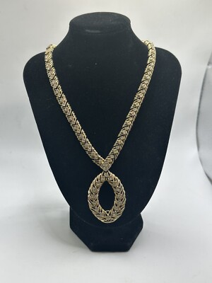 Vintage Costume Jewelry Eisenberg Gold Tone White Rhinestone Statement Necklace