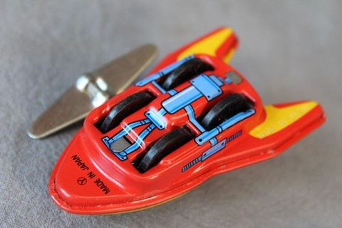 Vintage Sanko Japan Blechspielzeug Space Patrol Rakete Aufziehroboter Spielzeug in Schachtel funktioniert - Bild 4 von 4