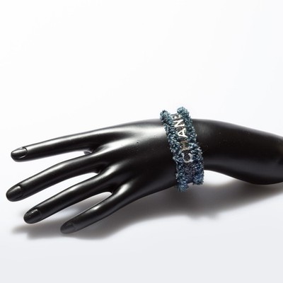アクセサリー Bracelet Chanel CHANEL Women Blue Bracelet Denim Wristband Leather Bangle Charm CC