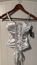 Spirit White Satin Lace-Up Boned Corset Top Bustier, Women s Size S