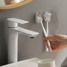 Wall Mounted Toothbrush Holder, Self-Adhesive Bathroom Storage Rack, Clear Pl...