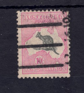 AUSTRALIA Scott # 101 USED / F VF Ten (10) Shillings Kangaroo Stamp; SCV $475.00