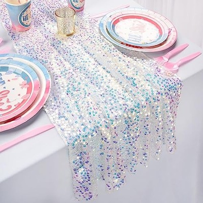 Table Runner 25x120 Inches Long 10FT Iridescent 1 Pack 25x120 Inches White