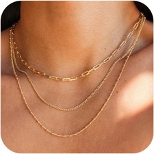 Waterproof Gold Necklace Layered Necklaces for Women Non Tarnish,18K Gold Plated