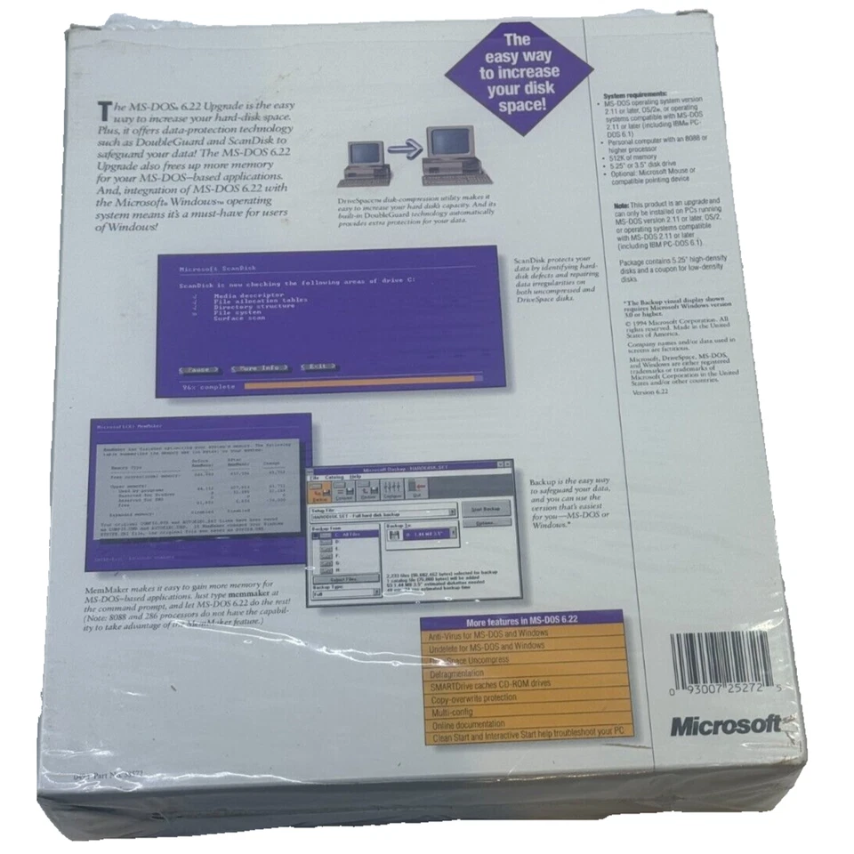 Microsoft MS-DOS 6.22 Upgrade Disks 5.25 Complete in Box Manual Vintage Tested - Image 2 of 4