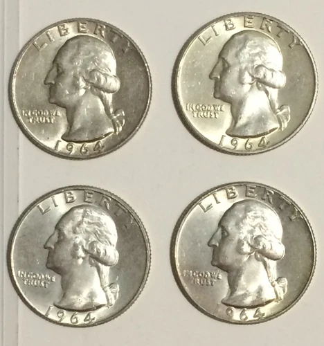 Beautiful set of 4 Uncirculated Washington Quarters, mix of 3-1964-D, 1-1964-P