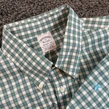 Brooks Brothers Shirt Mens XL Green Check Regent Fit Button Down Stretch Oxford