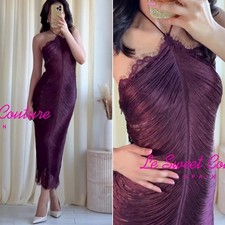 ZARA WOMAN NWT FW25/26 BURGUNDY FRINGED LACE HALTER DRESS ALL SIZES 5919/117/606