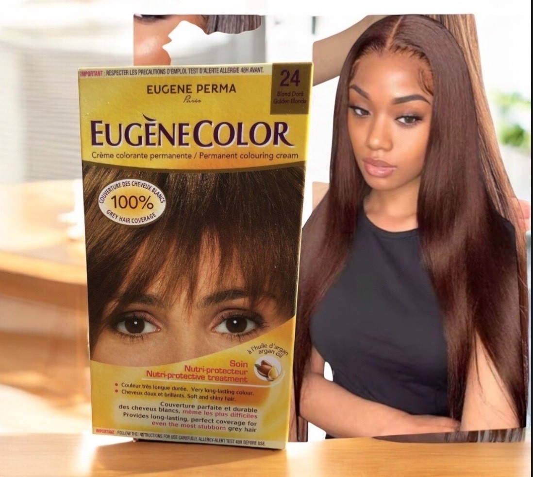 Colorante Eugène Color Perma Nº 24 couvre les cheveux blancs avec son Blond Doré