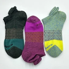 BOMBAS 3 Pairs Women's Tri-Block Ankle Socks Honeycomb Size Med 3 Colors Mix