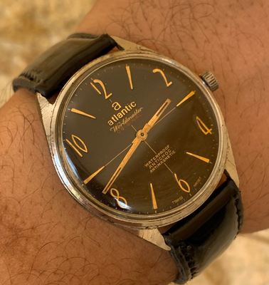 #ad 1960#x27;s Vintage Atlantic Worldmaster Original Watch Manual 21 Jewels Black 38mm $315.00