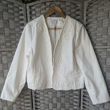 Chico's Collarless Soutache-Trim Blazer Jacket Cream White NWT Sz 1.5 US 10 
