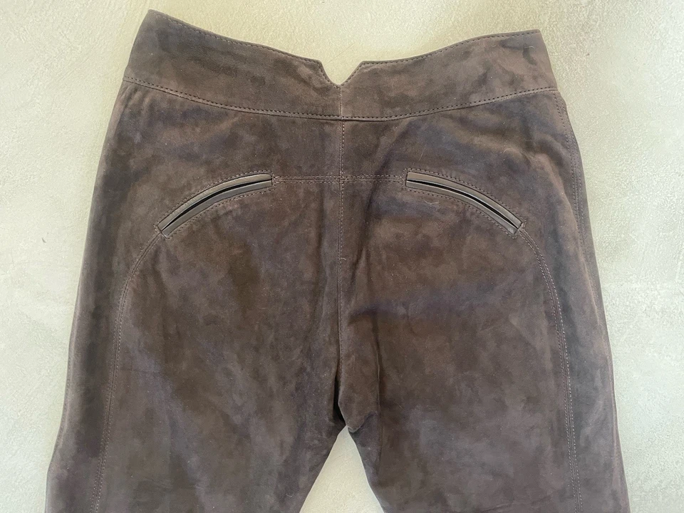Carolina Herrera Marrón Gamuza Cuero Pantalones Pantalones Cremallera al Tobillo - Talla 28x28.5 Foto 3 de 4