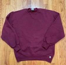 Vintage 90s Russell Athletic Sweatshirt Blank Crewneck Burgundy L Made in USA