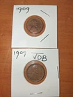 1909 & 1909 VDB Lincoln Wheat Cent Scarce Extra Fine Semi-key