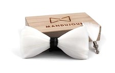 Elegant White Snow Goose Feather Bow Tie  Lapel Pin Set - Handmade Wedding