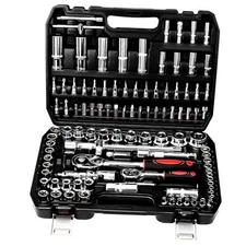  108 Pcs Mechanic Socket Tool Kit,CR-V Steel Metric And Standard 1/4" & 1/2" 