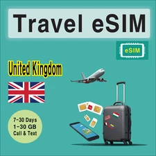 [eSIM] UK United Kingdom Travel SIM Card, 7-30 Days, 1-30GB, QR Code Activation