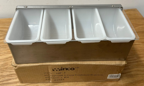 Winco CDP4 4 Section Condiment Dispenser Caddy Bar Stainless Steel Lid