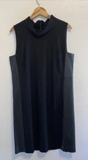 Lafayette 148 Loro Piana 100% Cashmere 100% Black Leather Sleeveless Dress  12