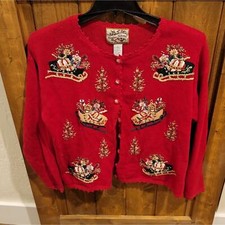 Vintage Heirloom Collectibles Ugly Christmas Cardigan Sweater Metallic sz Large