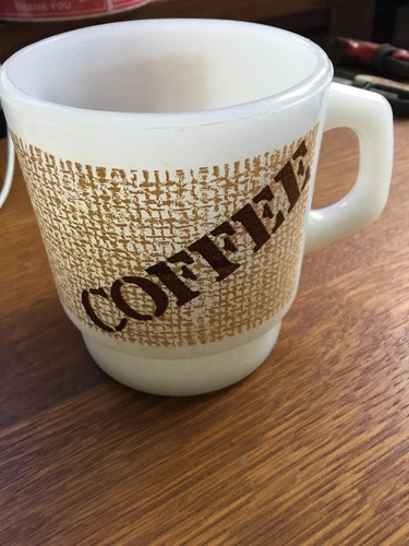 ANCHOR HOCKING OVEN PROOF COFFEE MUG COFFEE YELLOW/BROWN ON WHITE