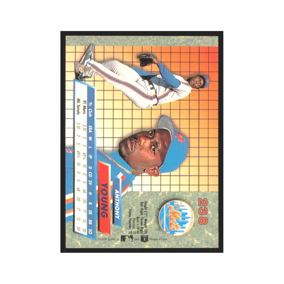 1992 Fleer Ultra Anthony Young RC Mets #238 - Image 2 of 3