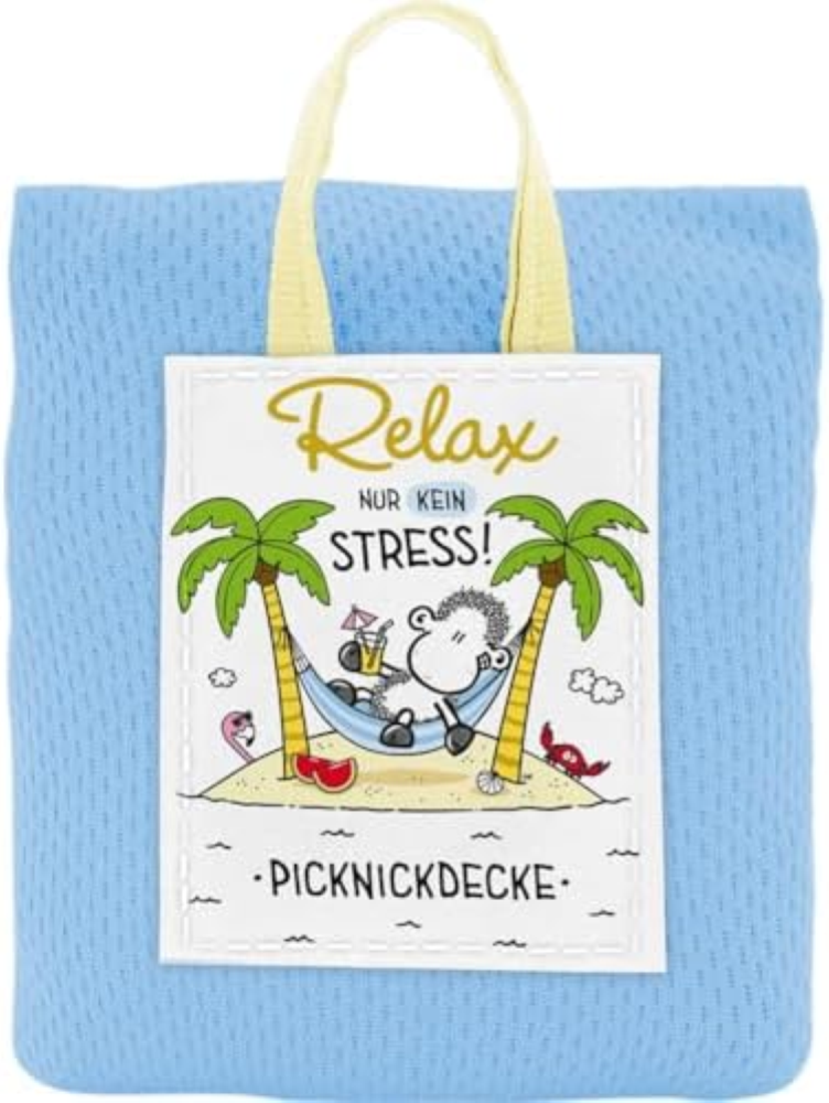 Sheepworld Coperta da picnic con scritta Relax | coperta da picnic blu scuro, 11
