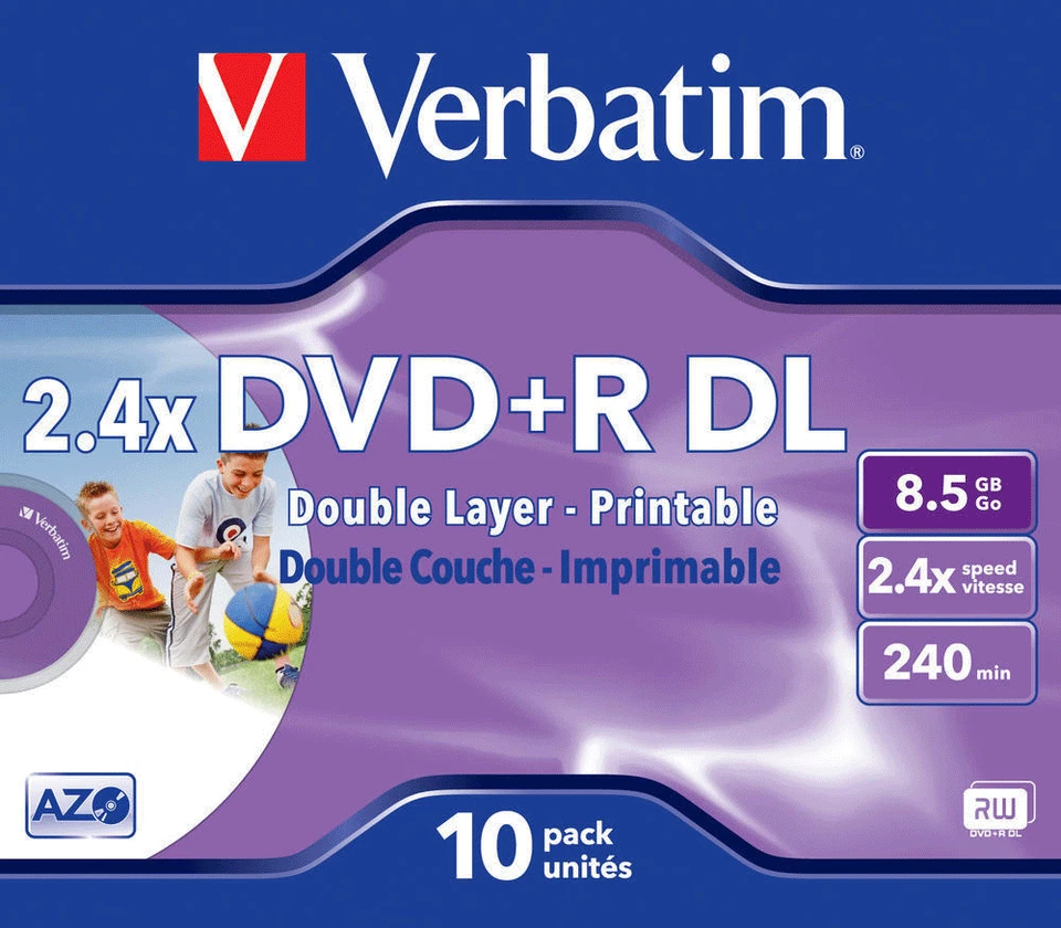 Verbatim 43517 8.5GB 2.4x Double Layer DVD+R Inkjet Printable 10 CD JEWEL CASES- - Image 3 of 3