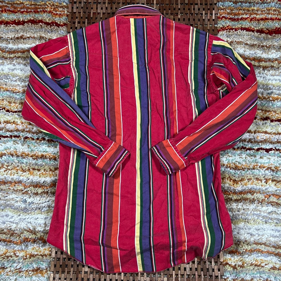 VTG Wranger Striped Button Down Long Sleeve Shirt 15 1/2 Red Men's Medium M - Image 2 of 3