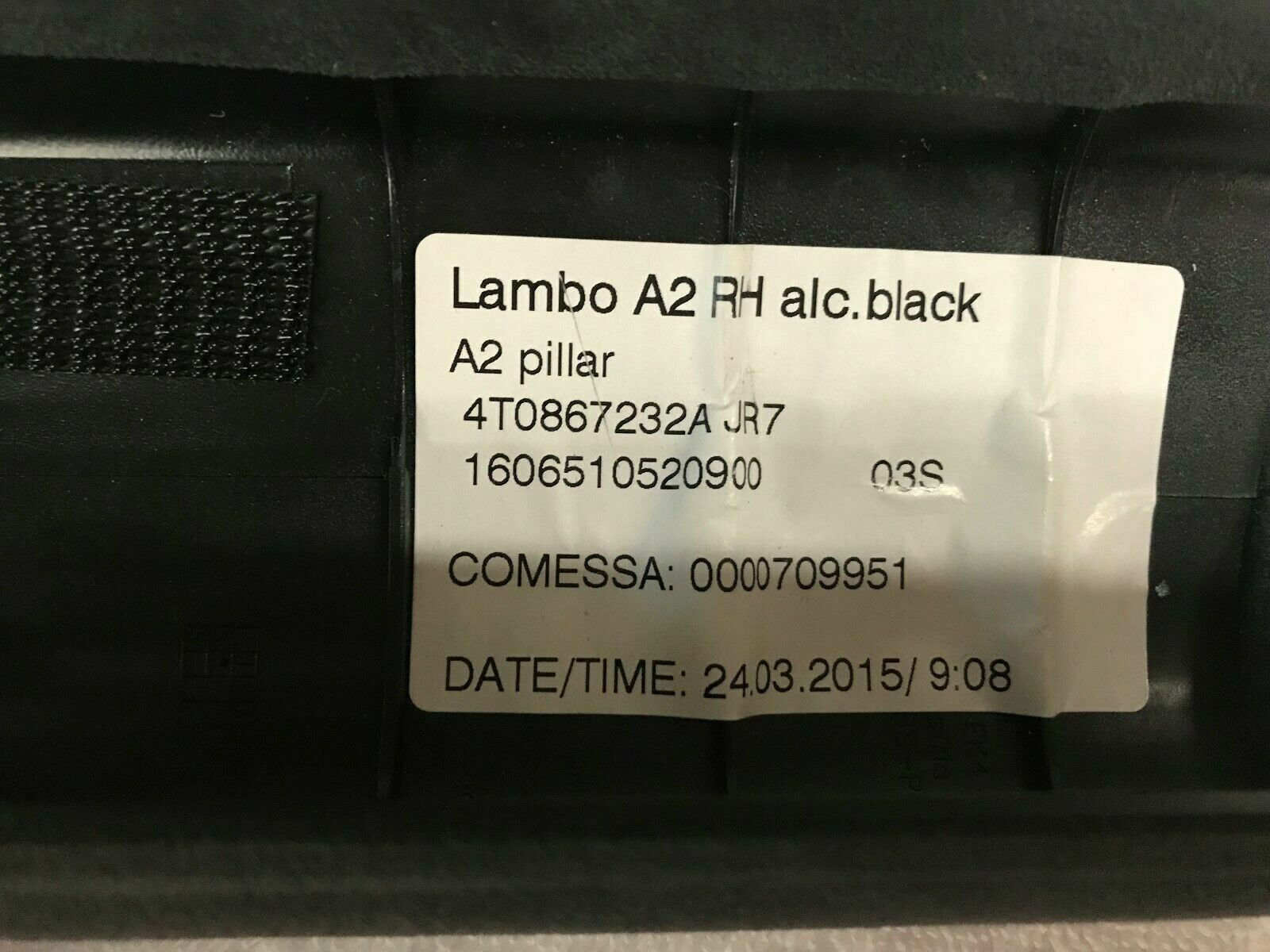 LAMBORGHINI HURACAN LP610 PASSENGER RIGHT SIDE PILLAR COVER PANEL OEM 4T0867232A