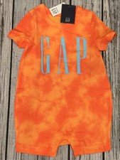 Baby Gap Boys 18-24 Months Orange Tie-Dye GAP Logo Shorts Romper. Nwt