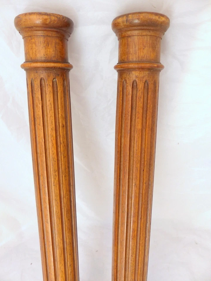 19TH French Antique Pair Turned Carved Walnut Wood Pillar Column 26.4" Accidents - Image 3 of 4