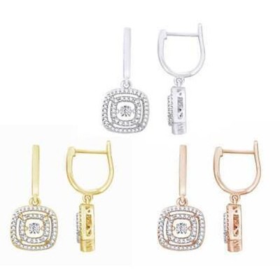 1/20 Ct Natural Diamond Dancing Halo Drop Huggie Earrings Sterling Silver