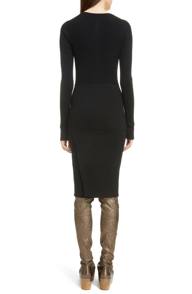 RICK OWENS Negro Scarpa Bolsillo Trasero Imitación Envolvente Falda Elastizada Tejida Midi S = 4 EE. UU. Foto 2 de 4