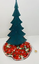 Tabletop Decor Light up tin 18" Christmas tree with wood base & Handmade Skirt