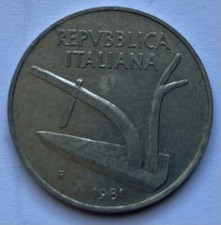 Rarissima moneta 10 Lire Italiane. Anno 1981. Autentica.