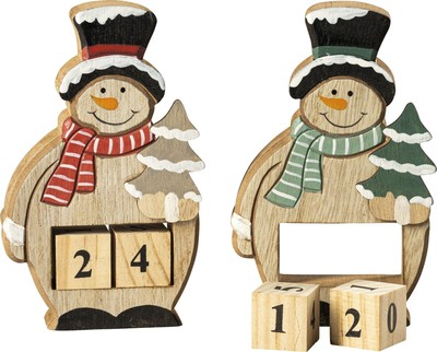 Schneemann-Kalender aus Holz, 2fach sortiert 1Pro Kauf BxHxT 9x15x2,5cm NEU Holz