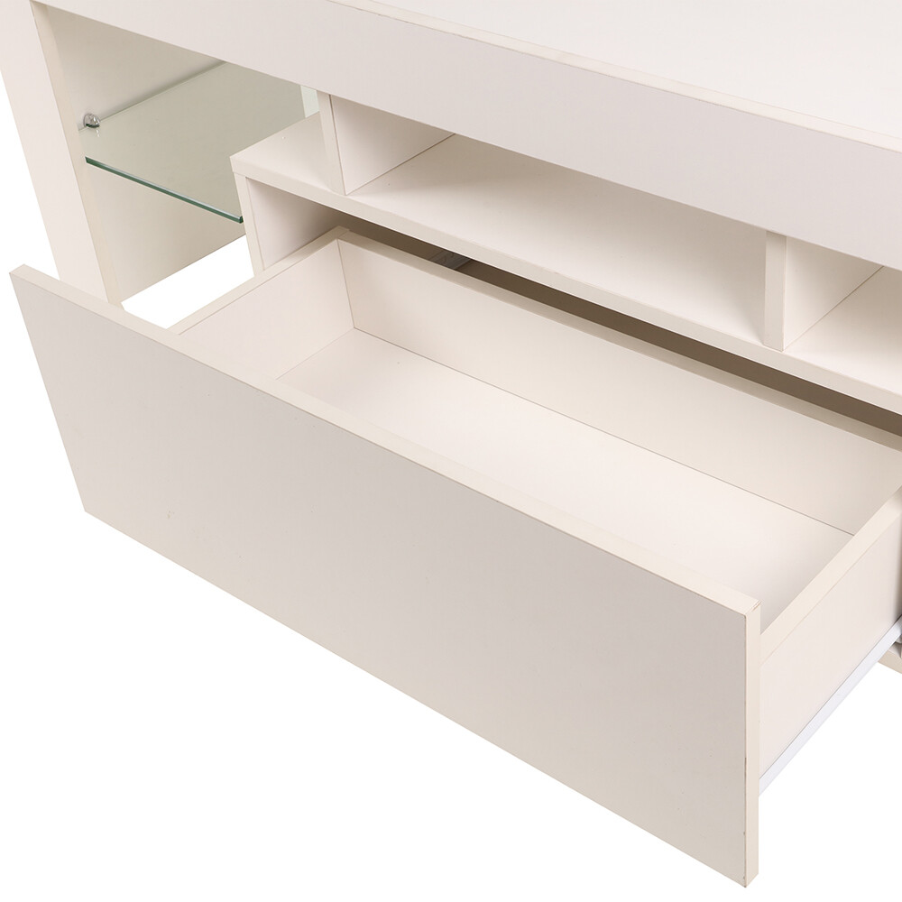 Gaming Entertainment Center with Power Outlet LED TV Stand Shelf Storage White