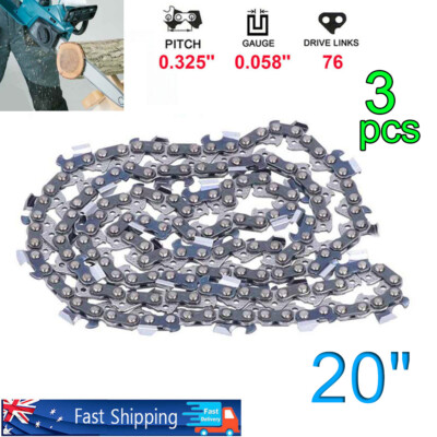 3x 20" Inch Chainsaw Chain Saw Blade 325'' 058 76DL Guide Bar For Baumr ...