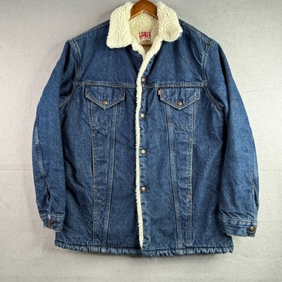 Vintage Levi's Sherpa Lined Denim Trucker Jacket Mens 42R Blue Jean Made in USA