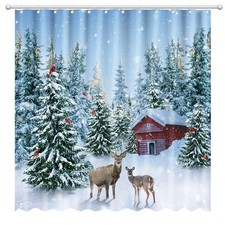 Christmas Shower Curtain 72" x 72" - Winter Snowy Forest Pine Trees Home Bath...