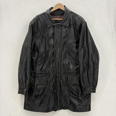 Wilsons Leather Coat Mens Large Black Midlength Zip Front Padded Winter Overcoat