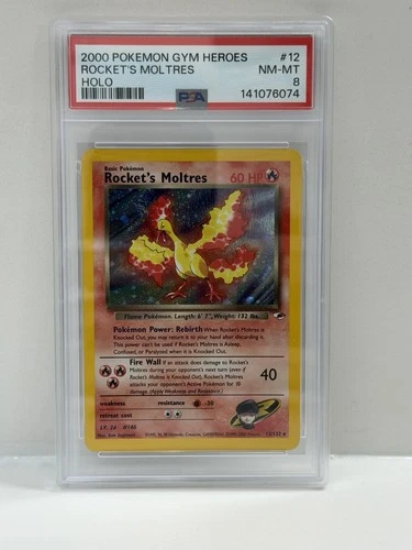 2000 POKEMON GYM HEROES HOLO ROCKET'S MOLTRES 12 PSA 8 Swirl