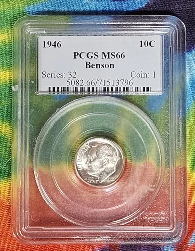 🇺🇸 1946 P Roosevelt Dime PCGS MS 66 Benson  Slab 🇺🇸
