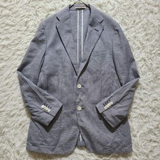 CORNELIANI Silk Unconstructed Blazer Houndstooth M Blue