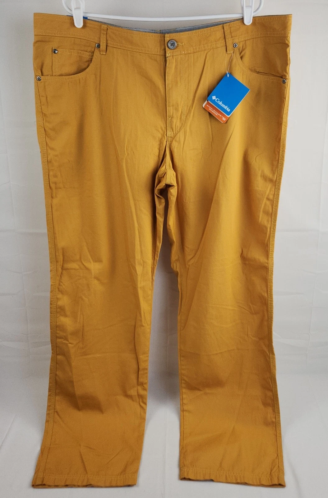 Columbia Omni Shield Hiking Pants Mens 42x34 Orange Cotton Twill Lightweight Nwt