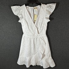NWT Japna Romantic Eyelet Lace Wrap Dress White Knit V Neck Flutter Sleeve S